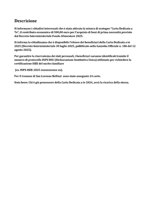 Carta Dedicata a te 2025